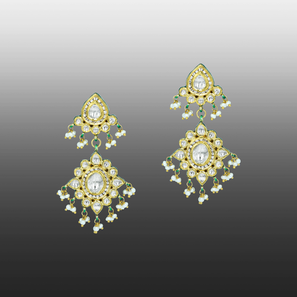 Chandelier Polki Earrings with Pearls and Intricate Craftsmanship
